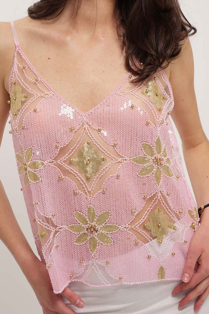 Venecia Embellished Top - Baby Pink