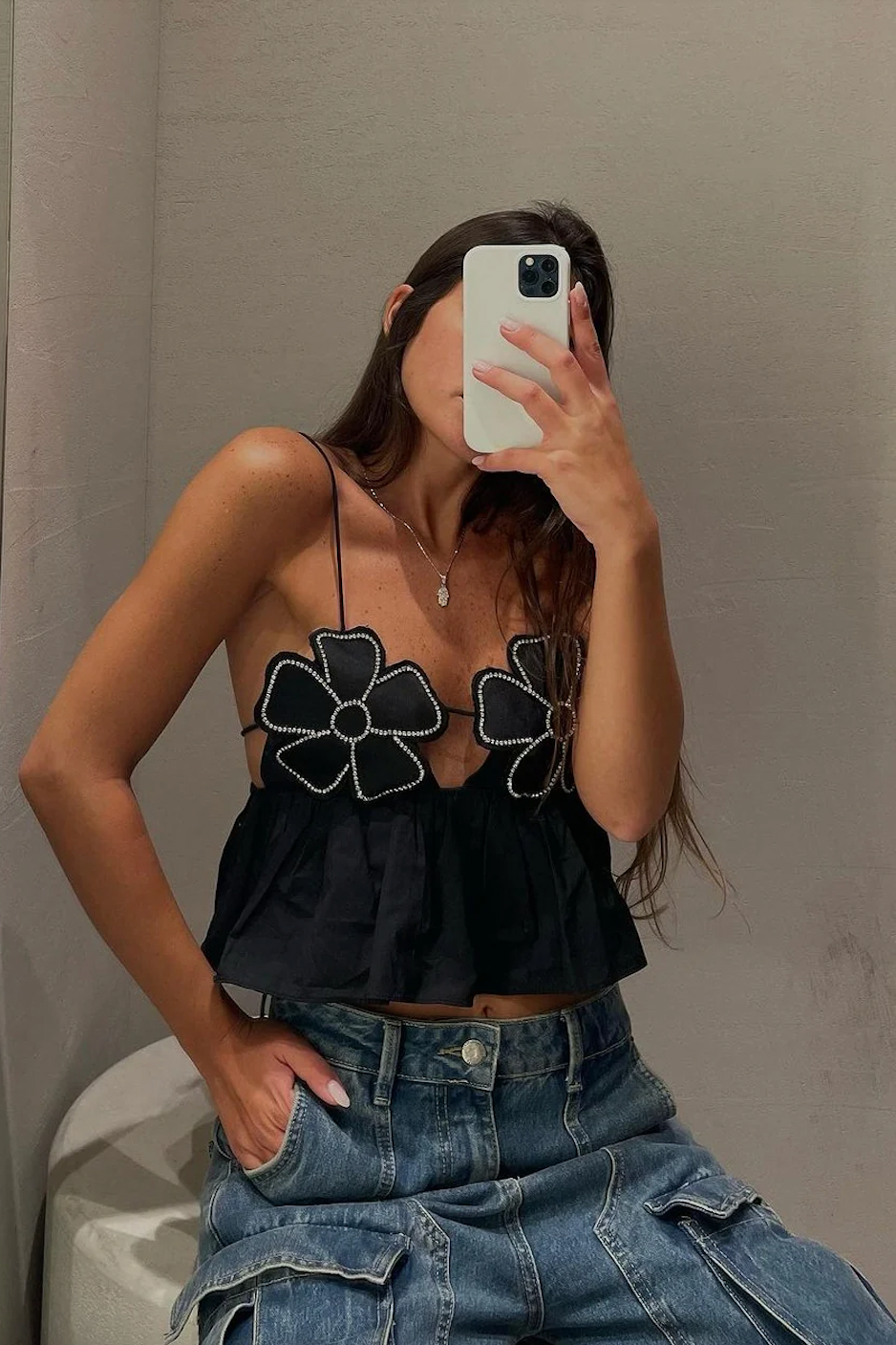 Lydia - Rhinestone Studded Crop Top