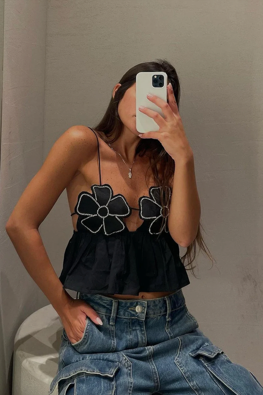 Lydia - Rhinestone Studded Crop Top