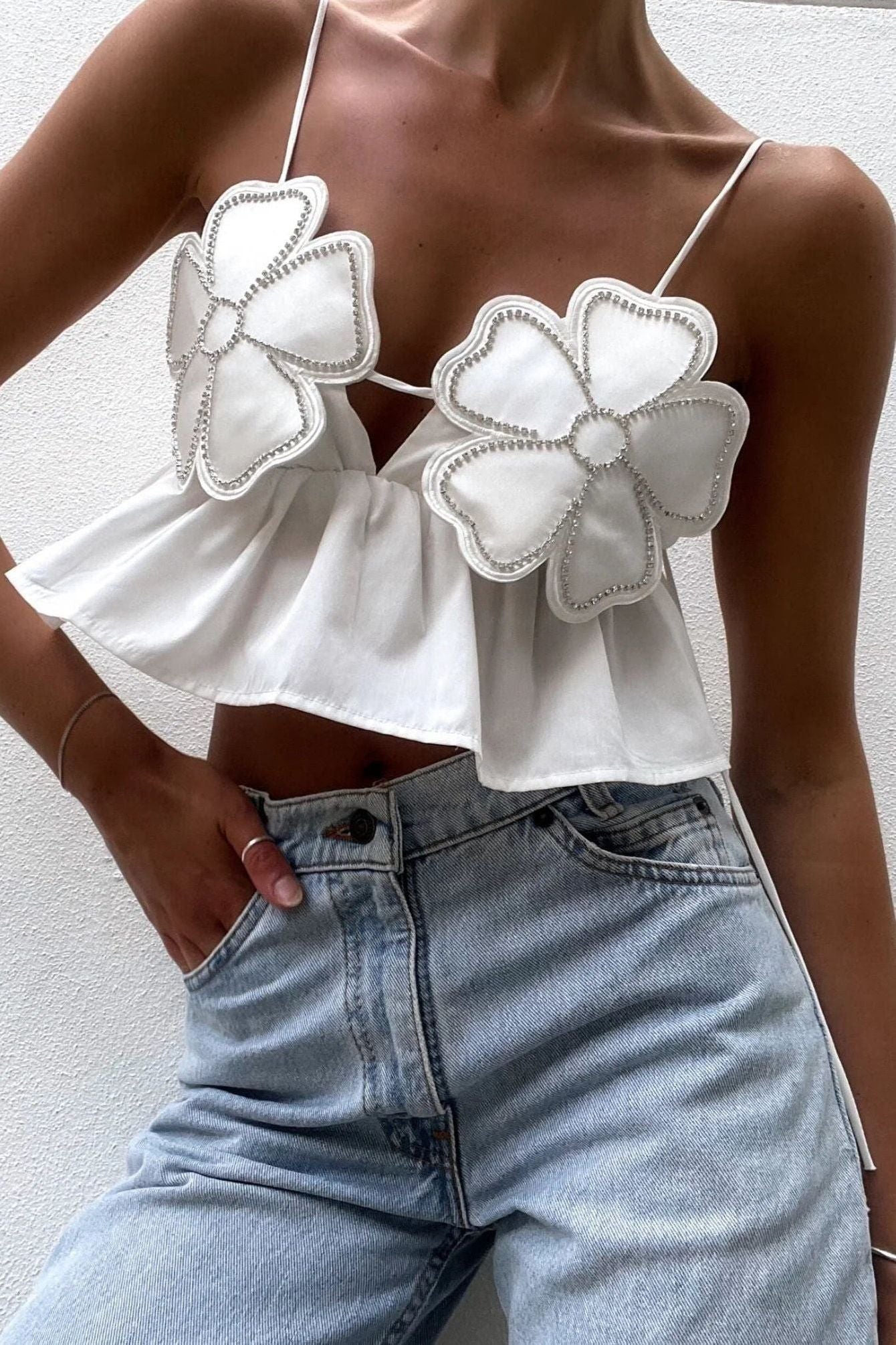Lydia - Rhinestone Studded Crop Top