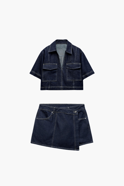 Lisa - Denim Cropped-Top & Skirt Two-Piece Set