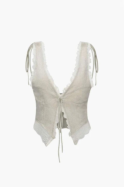 Leona - Front Tie-Top with Lace Trims