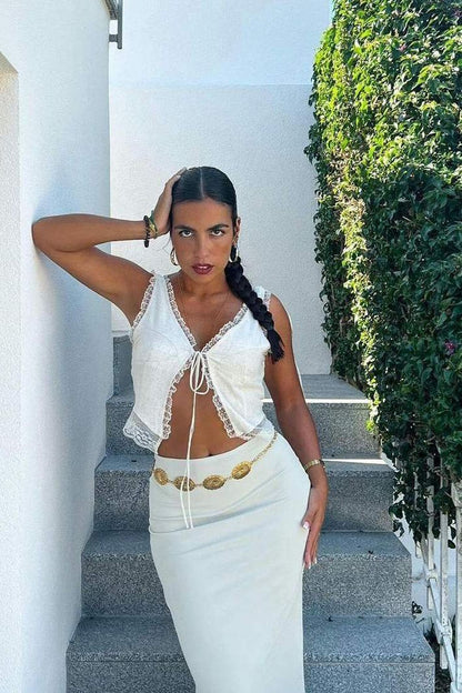 Leona - Front Tie-Top with Lace Trims