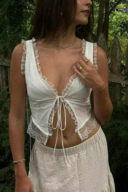 Leona - Front Tie-Top with Lace Trims