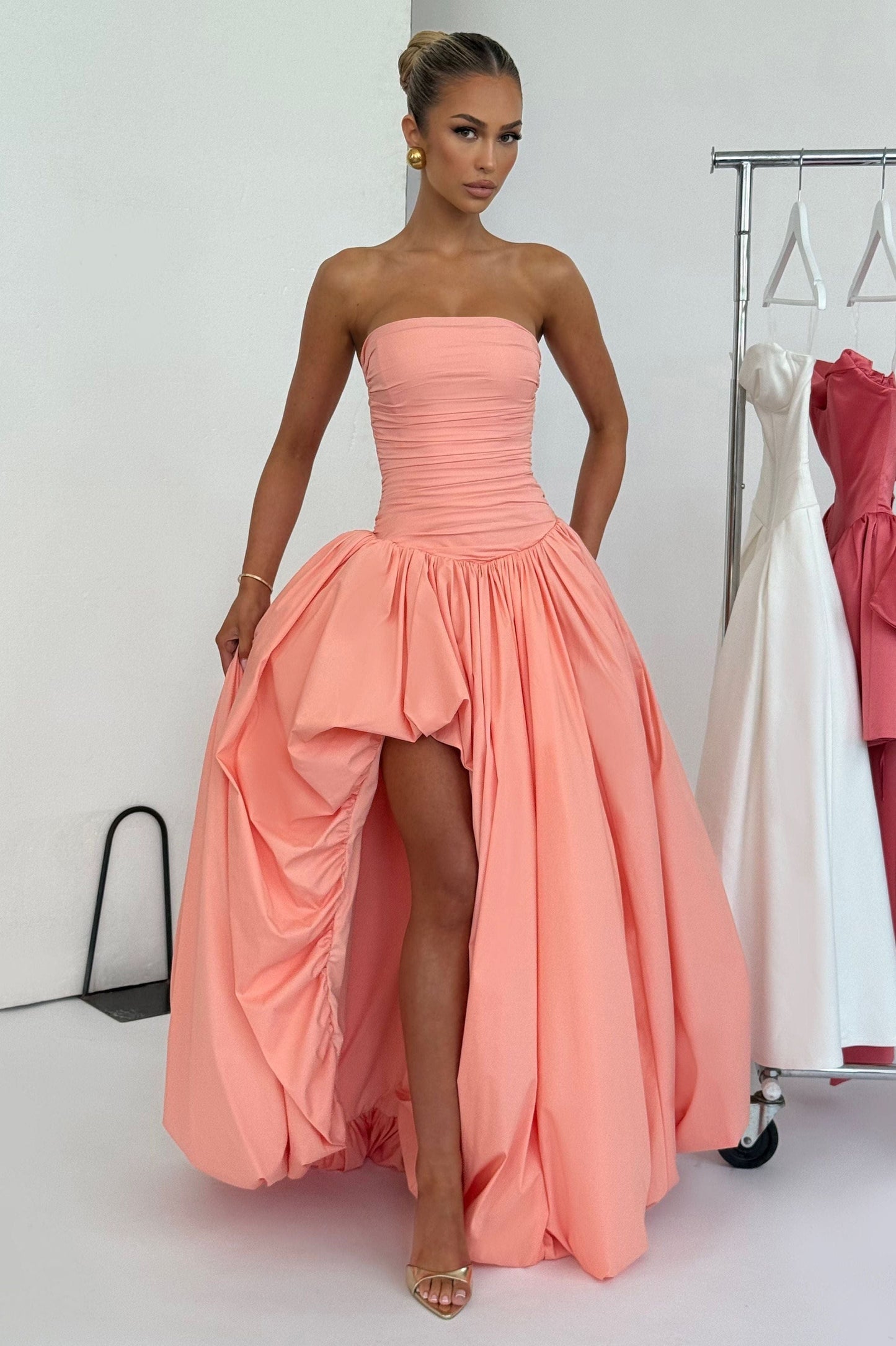 Jillian - Satin Ruffle Maxi Dress