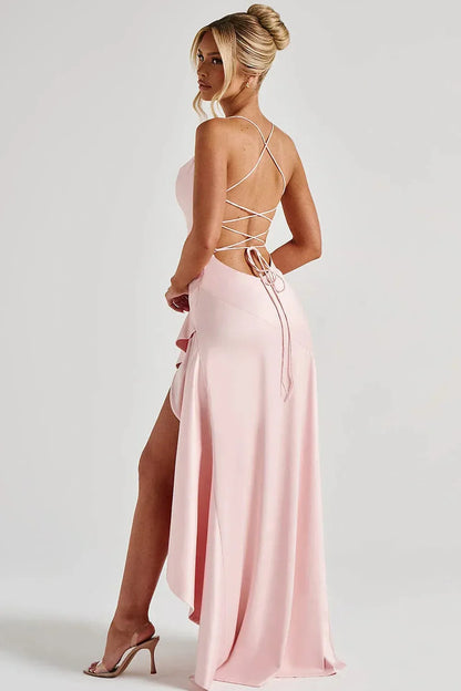 Ceres - Satin Ruffle Maxi Dress