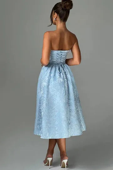 Paula - Strapless Jacquard Midi Dress