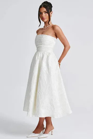Paula - Strapless Jacquard Midi Dress