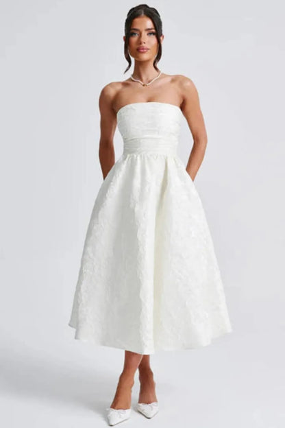 Paula - Strapless Jacquard Midi Dress