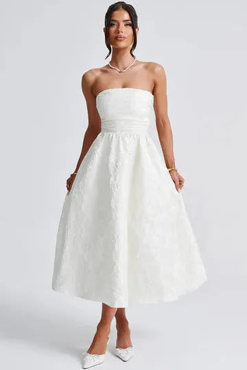 Paula - Strapless Jacquard Midi Dress